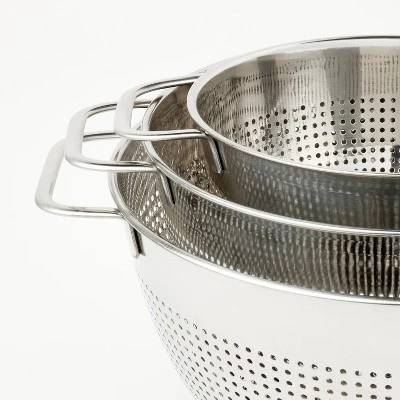 3pc (1.5qt, 3qt, And 5qt) Stainless Steel Colander Set Silver - Figmint™: Kitchen Strainer Collection, Dishwasher-Safe 4 3pc (1.5qt, 3qt, And 5qt) Stainless Steel Colander Set Silver - Figmint™: Kitchen Strainer Collection, Dishwasher-Safe - Image 2