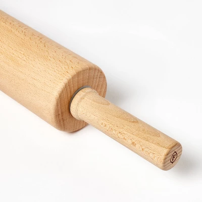 10" Wood Rolling Pin Light Brown - Figmint™: Handled Wooden Roller For Baking, Hand Wash, 19.24" Length 4 10" Wood Rolling Pin Light Brown - Figmint™: Handled Wooden Roller For Baking, Hand Wash, 19.24" Length - Image 2