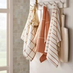 3pk Kitchen Towels Terracotta Orange - Figmintâ„¢: Cotton Dish & Hand Towels, Easter Stripe Pattern, 28"x18"