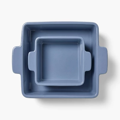 2pc Stoneware Square Baking Dish Set Blue - Figmint™: Bakeware Set, Dishwasher & Oven Safe, 2qt Capacity 4 2pc Stoneware Square Baking Dish Set Blue - Figmint™: Bakeware Set, Dishwasher & Oven Safe, 2qt Capacity - Image 2