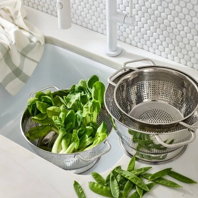 3pc (1.5qt, 3qt, And 5qt) Stainless Steel Colander Set Silver - Figmint™: Kitchen Strainer Collection, Dishwasher-Safe 3 3pc (1.5qt, 3qt, And 5qt) Stainless Steel Colander Set Silver - Figmint™: Kitchen Strainer Collection, Dishwasher-Safe