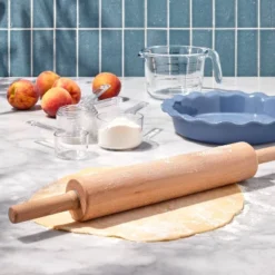 10" Wood Rolling Pin Light Brown - Figmint™: Handled Wooden Roller For Baking, Hand Wash, 19.24" Length