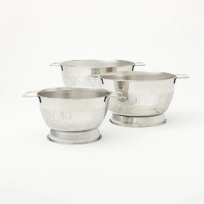 3pc (1.5qt, 3qt, And 5qt) Stainless Steel Colander Set Silver - Figmint™: Kitchen Strainer Collection, Dishwasher-Safe 5 3pc (1.5qt, 3qt, And 5qt) Stainless Steel Colander Set Silver - Figmint™: Kitchen Strainer Collection, Dishwasher-Safe - Image 3