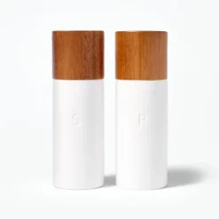 Ceramic Salt And Pepper Grinder Set Cream - Figmint™: Wood & Stoneware, 6.25" Height, 55 Volume Capacity, 2-Piece Set -Figmint GUEST cc6db52f 87cd 4212 9e1d 82336b8f8704