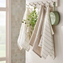 3pk Kitchen Towels Light Gray - Figmint™: Cotton Stripe Dish Towels, OEKO-TEX Certified, 28"x18", Easter Decor