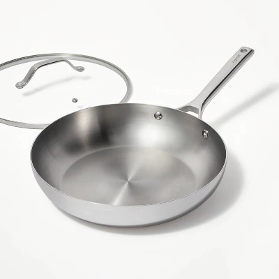 12" Stainless Steel Frypan With Cover Silver - Figmint™ 4 12" Stainless Steel Frypan With Cover Silver - Figmint™ - Image 2