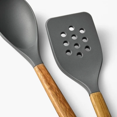 4pc Wood/Nylon Kitchen Utensil Set Gray - Figmint™: Cooking Tools, Acacia & Silicone, Hand Wash 4 4pc Wood/Nylon Kitchen Utensil Set Gray - Figmint™: Cooking Tools, Acacia & Silicone, Hand Wash - Image 2