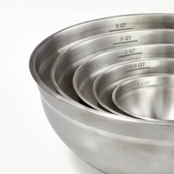 5pc Stainless Steel Non-Slip Mixing Bowls (no Lids) Silver - Figmint™: Nesting Kitchen Set, Dishwasher-Safe, 0.5-8 Qt.