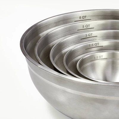 5pc Stainless Steel Non-Slip Mixing Bowls (no Lids) Silver - Figmint™: Nesting Kitchen Set, Dishwasher-Safe, 0.5-8 Qt. 3 5pc Stainless Steel Non-Slip Mixing Bowls (no Lids) Silver - Figmint™: Nesting Kitchen Set, Dishwasher-Safe, 0.5-8 Qt.