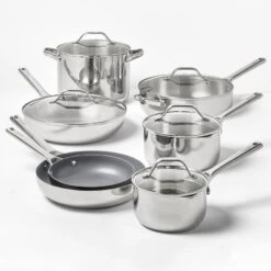 10" Nonstick Stainless Steel Fry Pan Silver - Figmint™: Ceramic Nonstick, Induction & Oven Safe, Dishwasher-Safe -Figmint GUEST f4ffee38 a6f1 4790 837a 2f75eac535fa